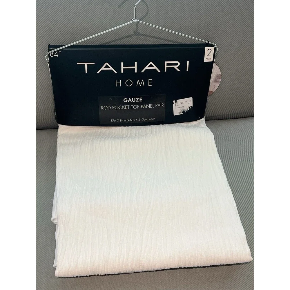 Tahari Home Gauze Rod Pocket Top Window Panel Pair White Textured 84” New